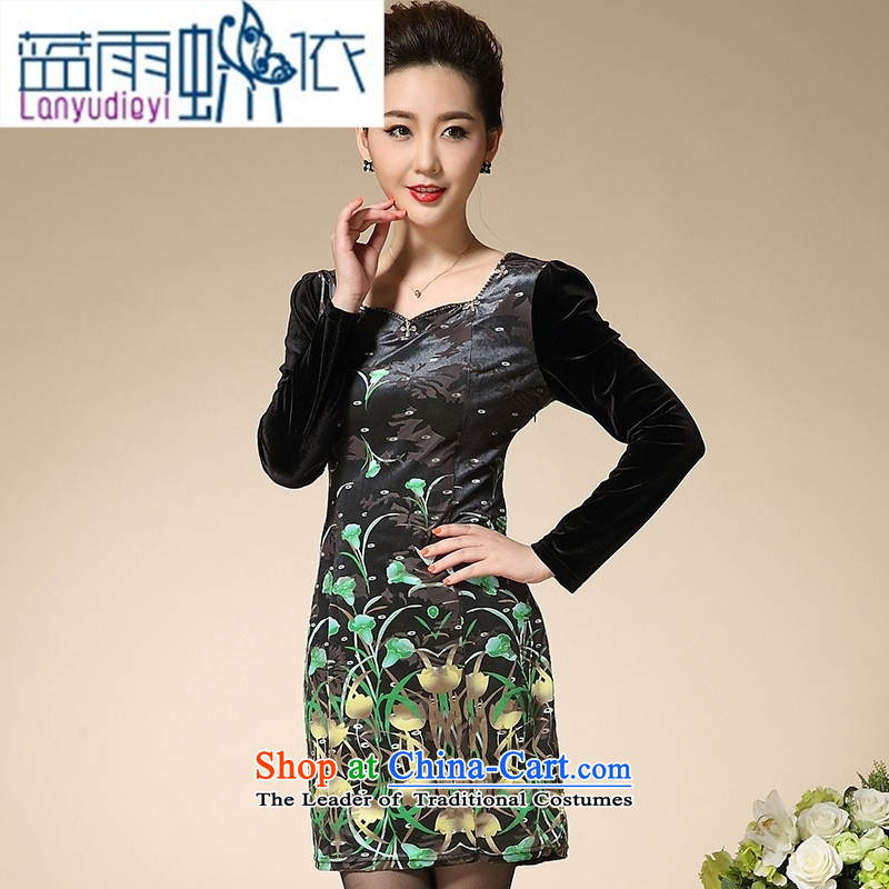 Ya-ting in autumn 2015, the elderly shop women wear long-sleeved winter clothing skirt middle-aged Kim scouring pads for larger mother boxed autumn replacing green M Blue rain butterfly according to , , , shopping on the Internet