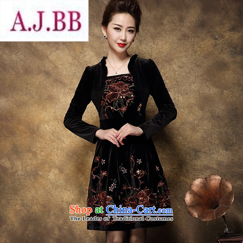 Ms Rebecca Pun and fashion boutiques in older women's 2015 Autumn load new Korean temperament large long-sleeved mother   replacing dresses female black 2XL,A.J.BB,,, shopping on the Internet