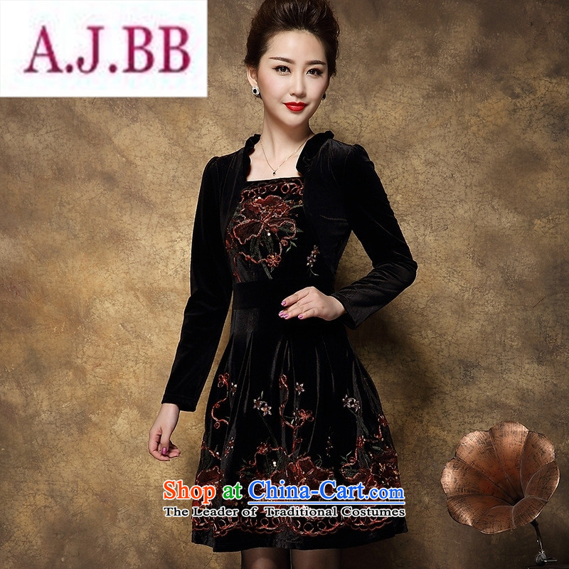 Ms Rebecca Pun and fashion boutiques in older women's 2015 Autumn load new Korean temperament large long-sleeved mother   replacing dresses female black 2XL,A.J.BB,,, shopping on the Internet