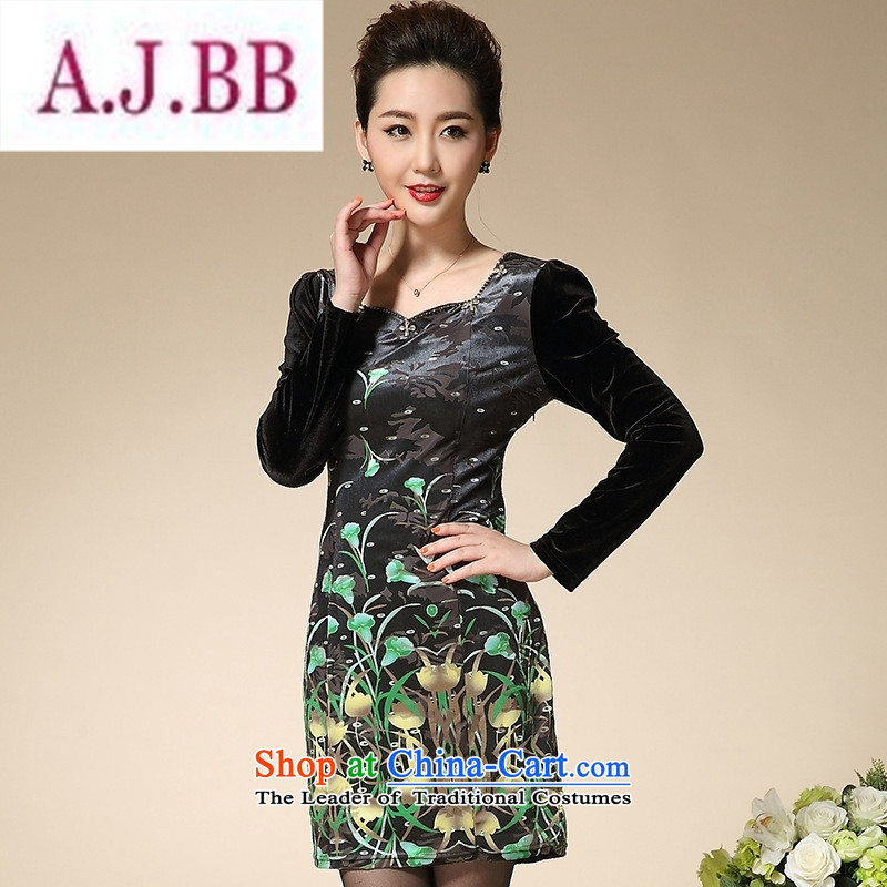 Ms Rebecca Pun stylish shops in the autumn of 2015, the Women's Long Sleeve, forming the basis for winter skirt middle-aged Kim scouring pads for larger mother boxed autumn replacing green XXXL,A.J.BB,,, shopping on the Internet