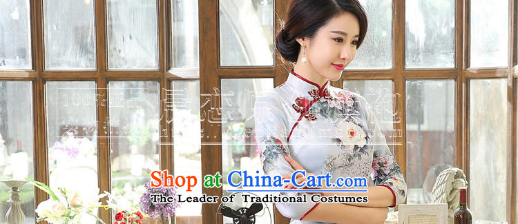 Morning new qipao land 2015 fall short of a long-sleeved retro fitted improved stylish herbs extract Silk Cheongsam Mudan 155/S Light Gray Photo, prices, brand platters! The elections are supplied in the national character of distribution, so action, buy now enjoy more preferential! As soon as possible.