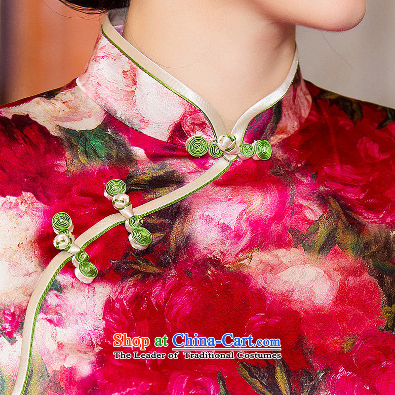 If MHI 歆 ink silk cheongsam dress lb sauna silk cheongsam dress new improvements in the autumn of qipao sleeved blouses HY6051A China wind red ink 歆 (MOXIN, L) , , , shopping on the Internet