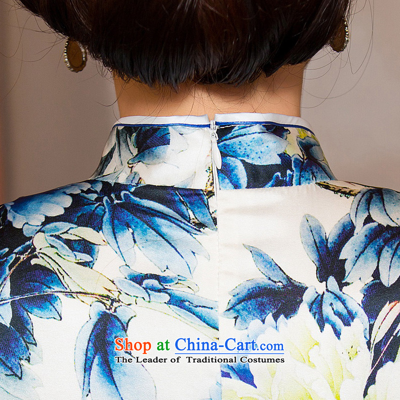 The Hon Audrey Eu Yuet-white heavy 歆 Silk Cheongsam with sauna Silk Cheongsam autumn skirt the new double retro improved cheongsam dress in female cuff color pictures , ink HY6085 歆 MOXIN () , , , shopping on the Internet