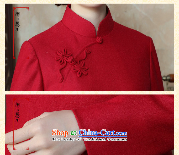 Floral autumn and winter new women's Chinese collar solid color long-sleeved wool qipao improved qipao? 