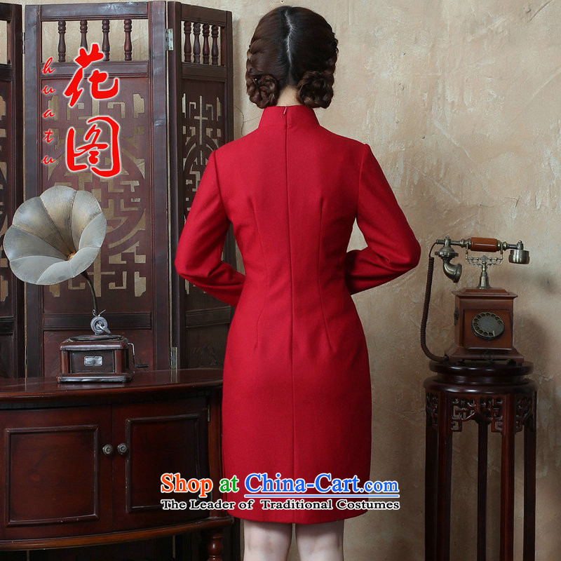 Floral autumn and winter new women's Chinese collar solid color long-sleeved wool qipao improved qipao?   Figure Color dress XL, floral shopping on the Internet has been pressed.