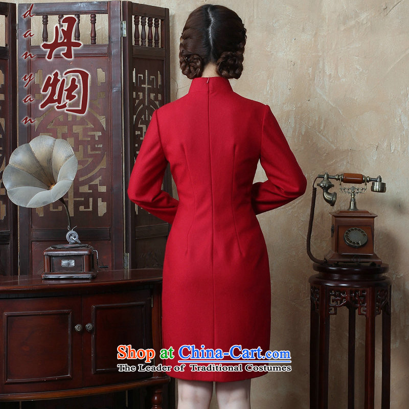 Dan smoke autumn and winter new women's Chinese collar solid color long-sleeved wool qipao improved qipao?   Figure Color M, dresses Dan Smoke , , , shopping on the Internet