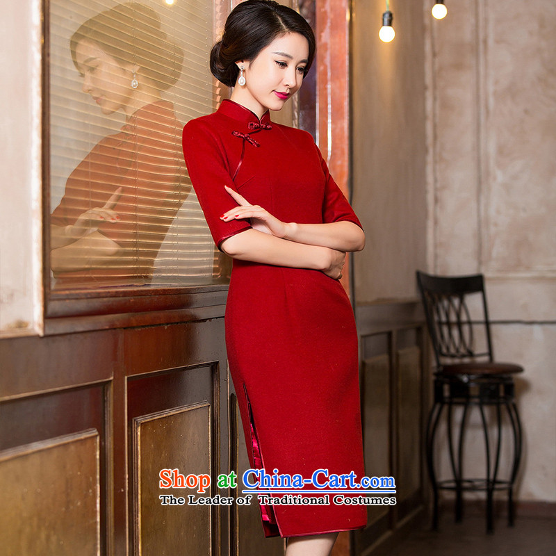 Ink 歆 red retro wool? qipao 2015 Fall/Winter Collections qipao skirt the new president in long improved cheongsam dress HY6089 red ink 歆 (MOXIN, L) , , , shopping on the Internet