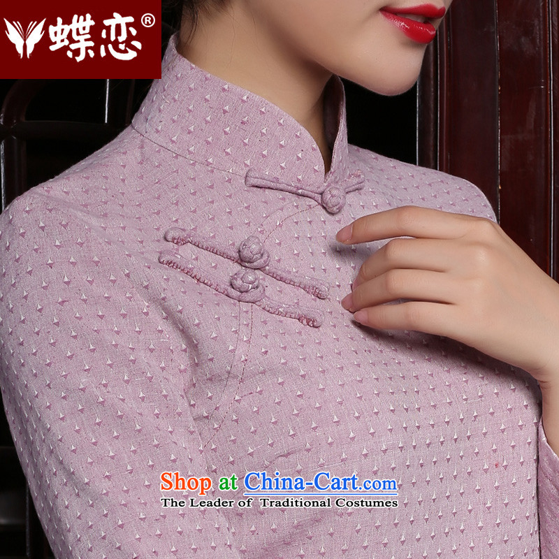 The Butterfly Lovers 2015 autumn and winter new retro long long-sleeved cheongsam dress stylish improved cotton linen dresses purple , L, Butterfly Sau San land has been pressed shopping on the Internet