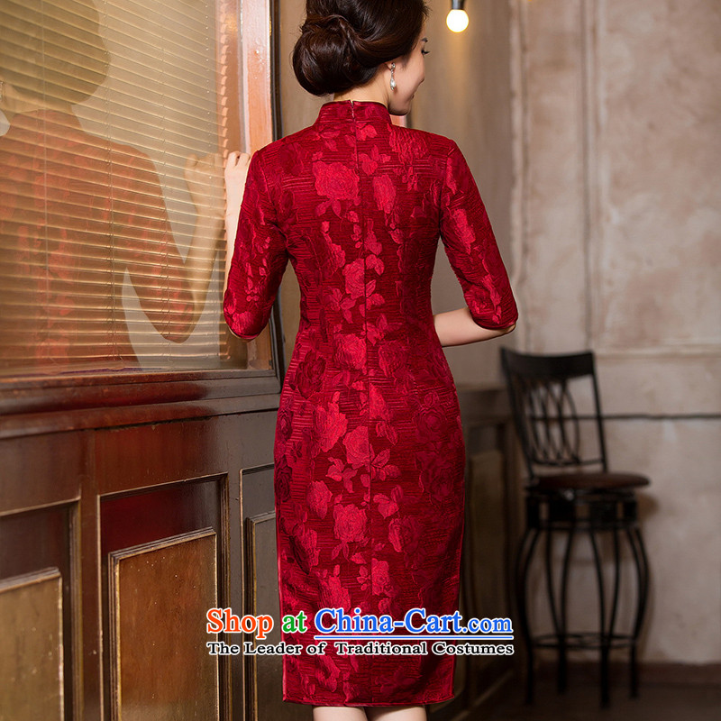 Ink 歆 red retro improved qipao Yui 2015 Autumn replacing dresses Chinese Dress bride Wedding banquet service dress qipao bows HY6096  XXL, red ink 歆 MOXIN (shopping on the Internet has been pressed.)