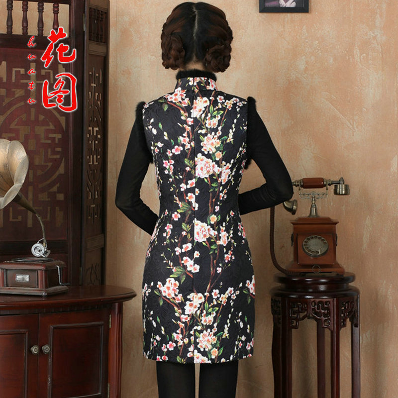 Figure 2015 autumn and winter flower women's gross stamp folder for Chinese qipao COTTON SHORT qipao retro Sau San dresses like a mosaic map color 2XL, shopping on the Internet has been pressed.