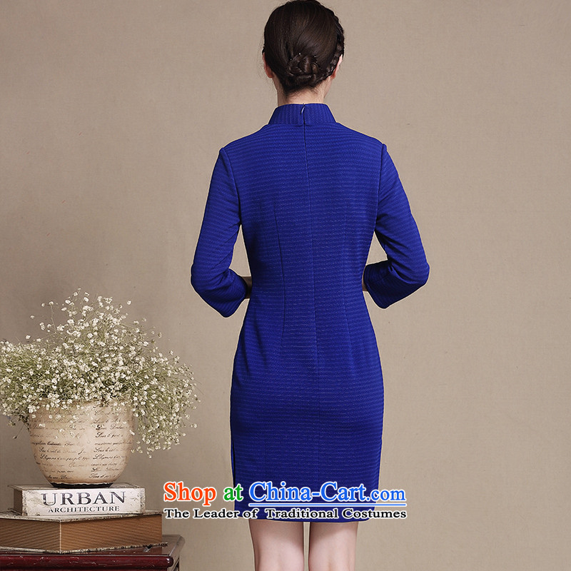 The blue long-sleeved 2015 Xuan 歆 qipao fall inside the new stylish retro ethnic improved cheongsam dress in long skirt Y3199 qipao blue ink 歆 M (MOXIN) , , , shopping on the Internet