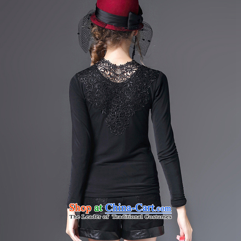 The Black Butterfly Western women's high-end 2015 winter new lace the lint-free high-collar shirt, forming the thick long-sleeved shirt women forming the lace black L,A.J.BB,,, shopping on the Internet