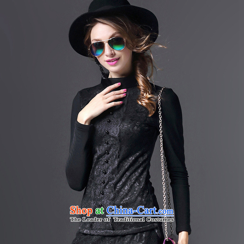 The Black Butterfly European winter 2015 site new women's women's retro qipao plus lace forming the thick wool sweater long-sleeved black XL,A.J.BB,,, shopping on the Internet