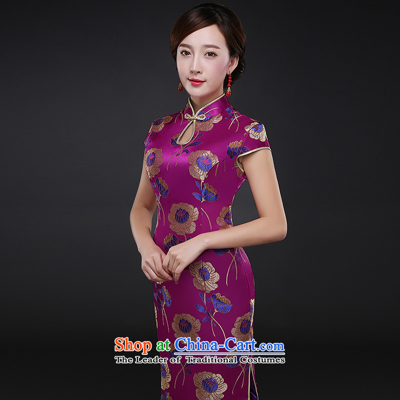 Hillo XILUOSHA)2015 Lisa (autumn and winter new cheongsam dress improved Stylish retro look of the forklift truck load of bride services show bows show purple , L HILLO Lisa (XILUOSHA) , , , shopping on the Internet