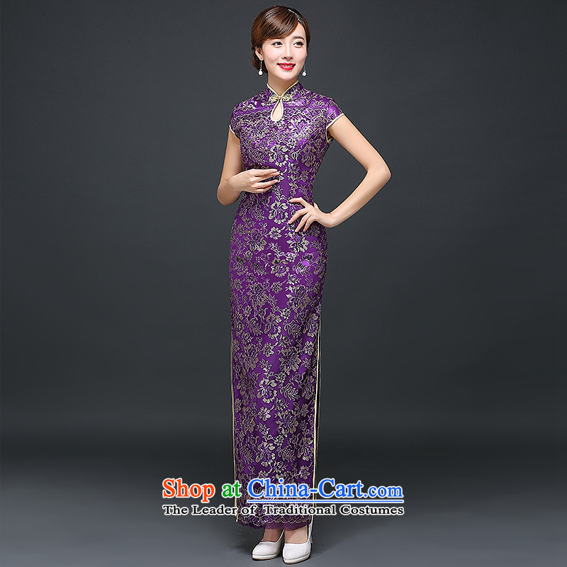 Hillo XILUOSHA)2015 Lisa (new retro cheongsam long qipao autumn ritual of Sau San Chinese cheongsam dress brides mother bows to purple , L HILLO Lisa (XILUOSHA) , , , shopping on the Internet