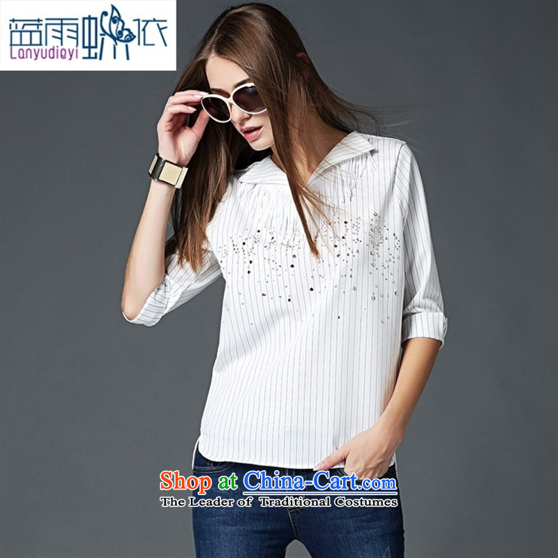 The main European 2015 Autumn, site blouses lapel pinstripe ironing drill trend T-shirt , blue white VA87697 Girl Butterfly according to , , , The rain shopping on the Internet
