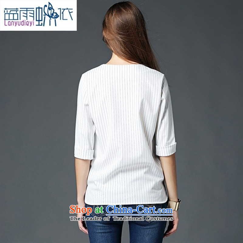 The main European 2015 Autumn, site blouses lapel pinstripe ironing drill trend T-shirt , blue white VA87697 Girl Butterfly according to , , , The rain shopping on the Internet