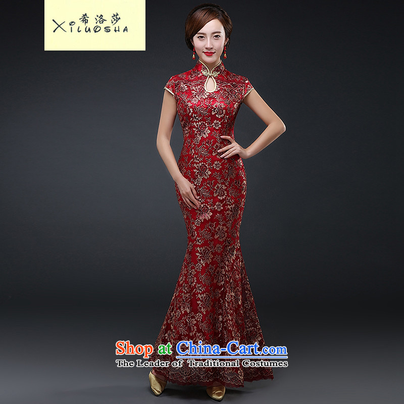Hillo XILUOSHA_ Lisa _sepia qipao long qipao autumn ritual of Sau San Chinese cheongsam dress brides mother bows services 2015 new wine red?M
