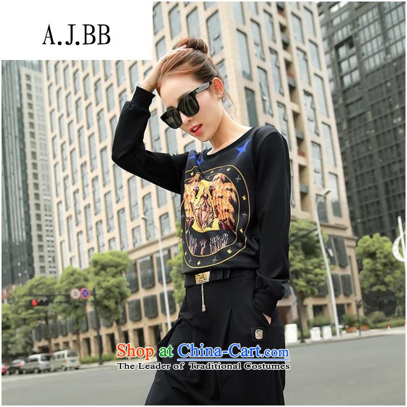 Secretary for autumn and winter clothing *2015 involving Korean female New Low round-neck collar long-sleeved T-shirt, forming the stamp sweater black M,A.J.BB,,, shopping on the Internet