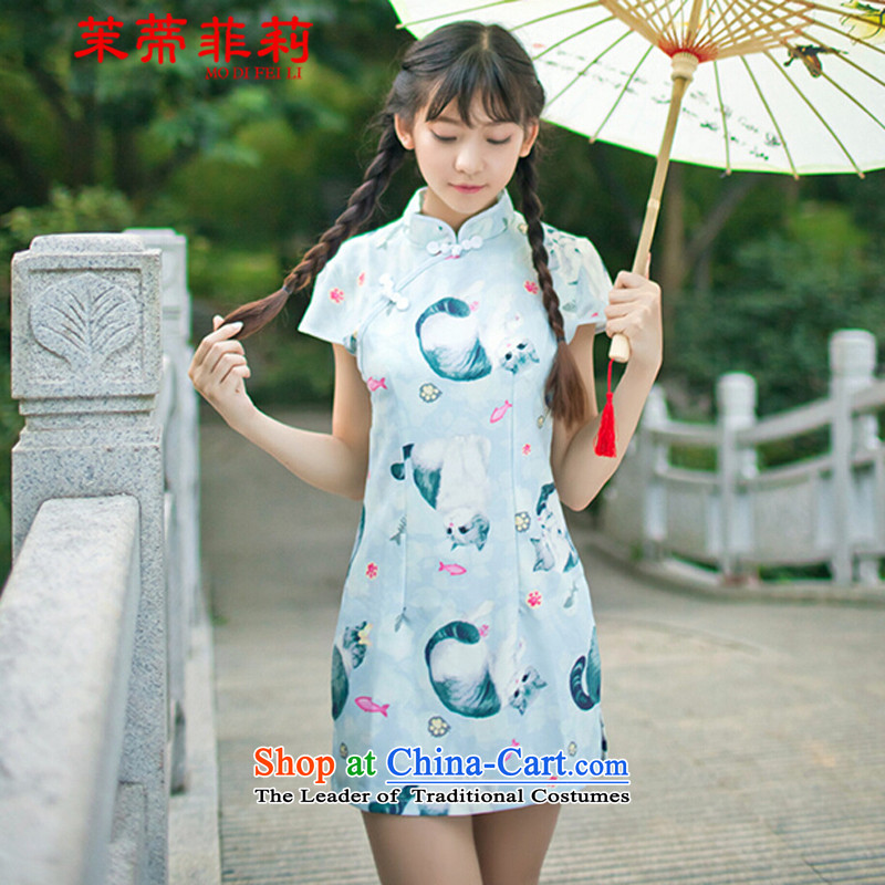Energy Tifi Li qipao female adolescents kitten alike stamp qipao short skirt_ Video Thin provision for doubtful debts of Sau San Li soft-mei card prey on the system , sweet short skirts picture color?S