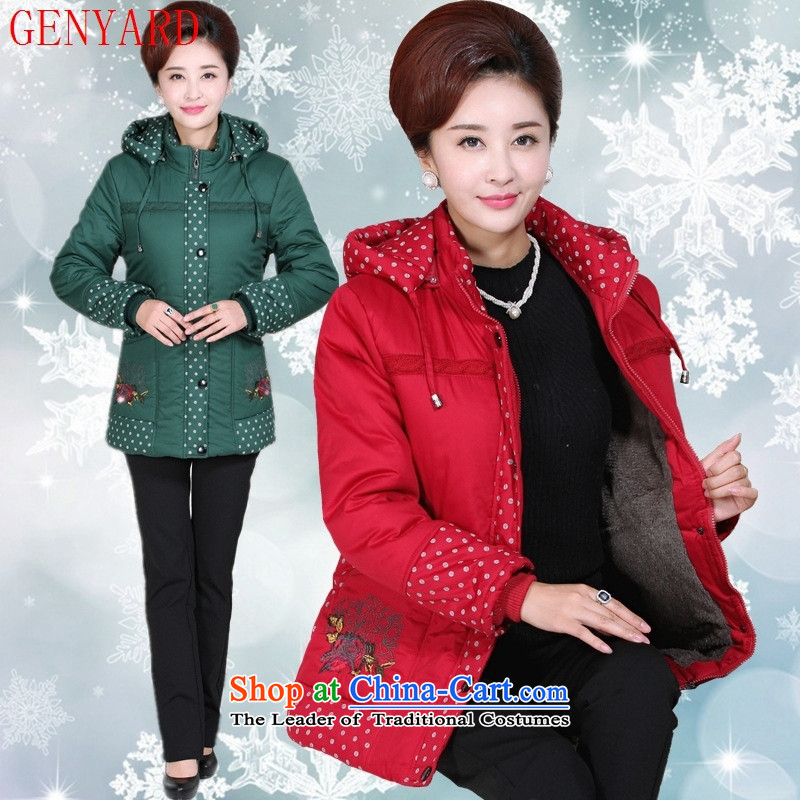 In the number of older women's GENYARD ?tòa female winter clothing new moms with larger cotton coat loose robe female cotton coat winter Red?4XL
