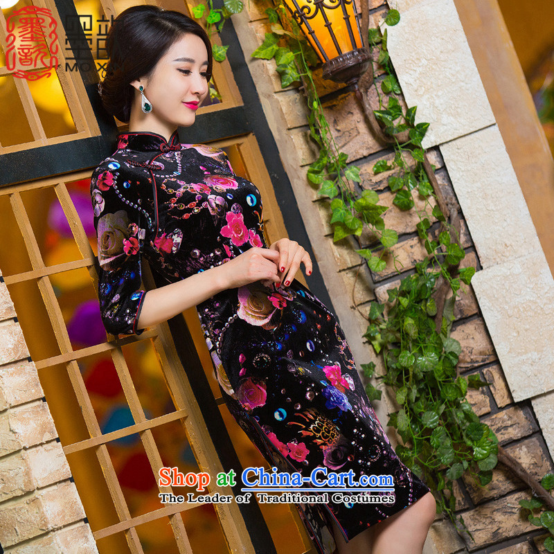 The Welcome Cayman 2015 retro 歆 cheongsam dress autumn load scouring pads in the mother older cheongsam dress new improved qipao 7 Cuff Color Picture M Ink QD297 歆 MOXIN () , , , shopping on the Internet