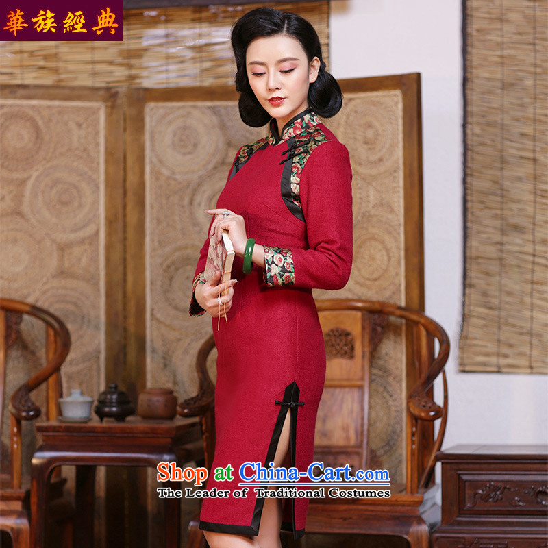 Chinese Classic long-sleeved gross be Serb cheongsam dress autumn and winter day-to improve the stylish and elegant Chinese Female dress Sau San Red S, China Ethnic Classic (HUAZUJINGDIAN) , , , shopping on the Internet