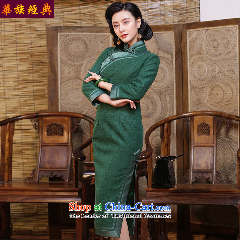China Ethnic classic retro improved long long-sleeved republic of korea cheongsam dress Fall/Winter Collections temperament Ms. daily qipao Army Green - pre-sale 15 days , M, China Ethnic Classic (HUAZUJINGDIAN) , , , shopping on the Internet
