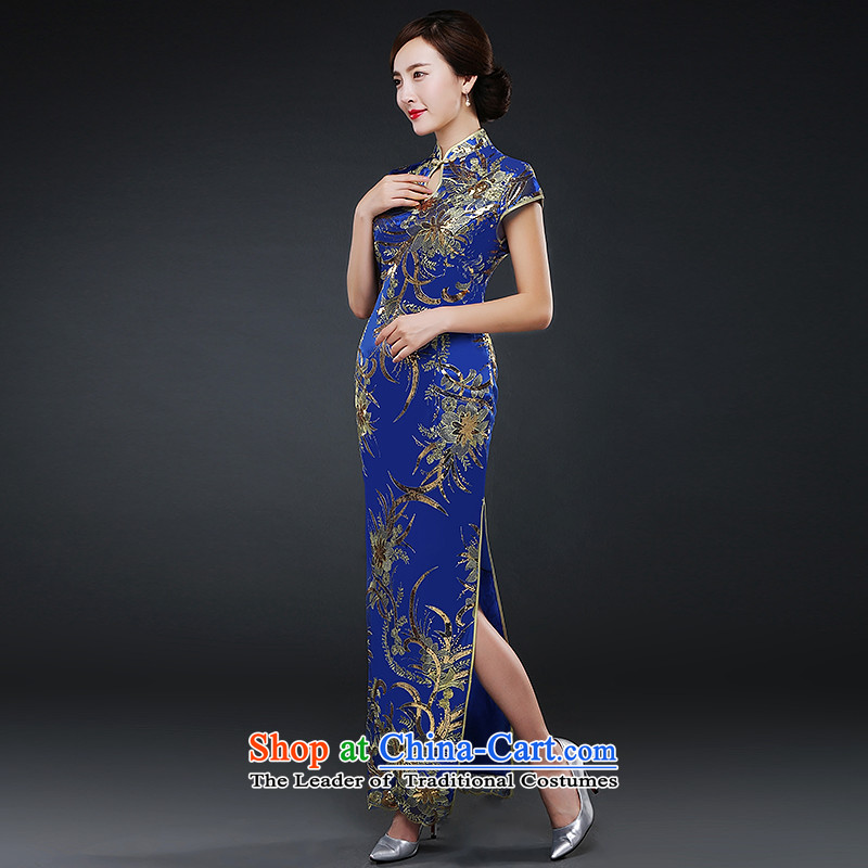 Hillo XILUOSHA) Lisa (Republic of Korea wind qipao autumn and winter new wedding dress costume bride services、Qipao Length of bows CHINESE CHEONGSAM with blue M, mother of Lisa (XILUOSHA) , , , shopping on the Internet
