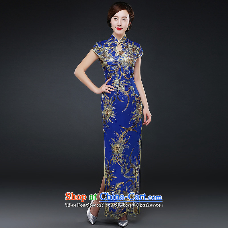 Hillo XILUOSHA) Lisa (Republic of Korea wind qipao autumn and winter new wedding dress costume bride services、Qipao Length of bows CHINESE CHEONGSAM with blue M, mother of Lisa (XILUOSHA) , , , shopping on the Internet