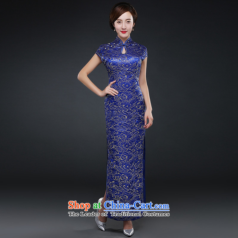 Hillo XILUOSHA) Lisa (sepia cheongsam dress 2015 new fall wedding services cheongsam long bows cheongsam dress suit Chinese embroidery banquet blue , L HILLO Lisa (XILUOSHA) , , , shopping on the Internet