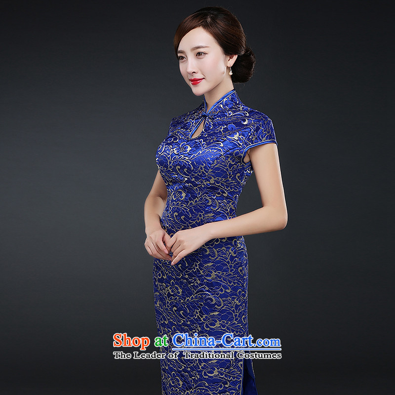 Hillo XILUOSHA) Lisa (sepia cheongsam dress 2015 new fall wedding services cheongsam long bows cheongsam dress suit Chinese embroidery banquet blue , L HILLO Lisa (XILUOSHA) , , , shopping on the Internet