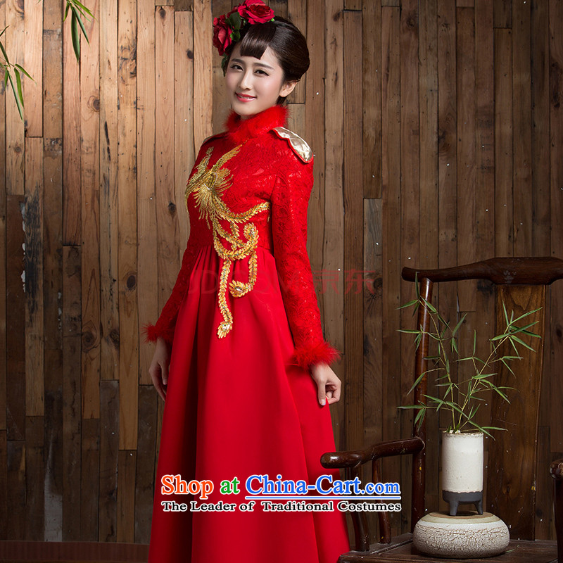 You do not marry non-Top Loin of large numbers of pregnant women serving thickened the bride bows of winter clothing long-sleeved qipao retro lace long wedding dress red clip cotton long 5XL, non-you do not marry shopping on the Internet has been pressed.