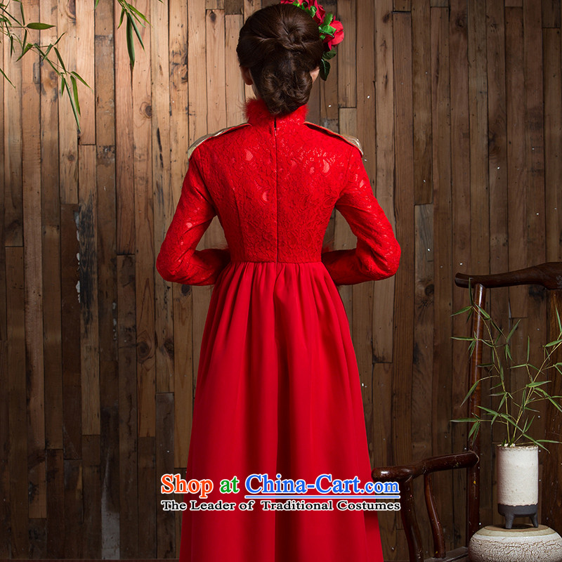 You do not marry non-Top Loin of large numbers of pregnant women serving thickened the bride bows of winter clothing long-sleeved qipao retro lace long wedding dress red clip cotton long 5XL, non-you do not marry shopping on the Internet has been pressed.