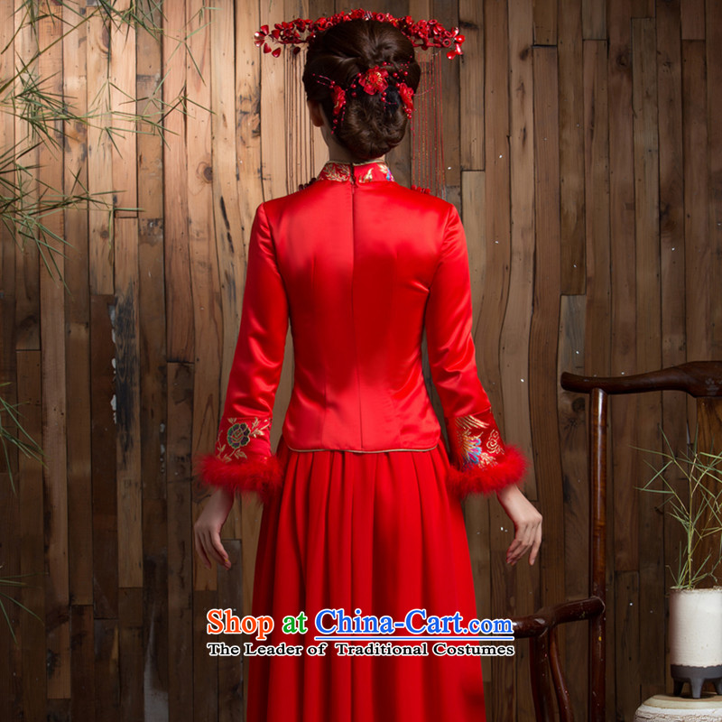 2015 new drink service long long-sleeved retro winter red thick Chinese wedding dress bridal dresses red XL, non-you do not marry shopping on the Internet has been pressed.
