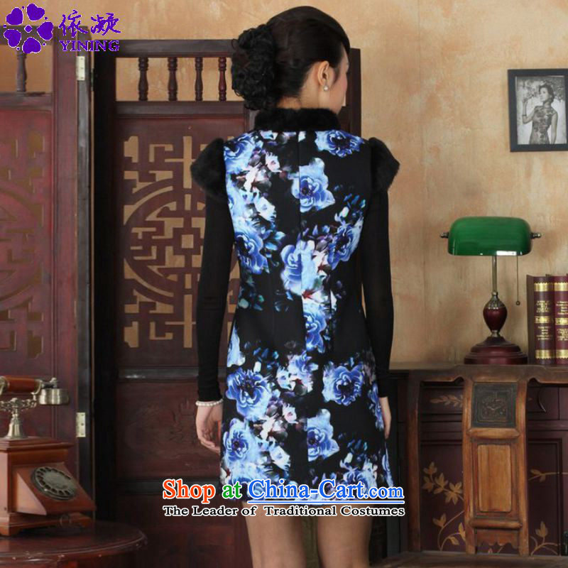 In accordance with the fuser retro OF ETHNIC CHINESE WOMEN'S winter improved dresses collar suit stitching Tang dynasty qipao ancient /Y0028# figure in accordance with the fuser has been pressed XL, online shopping