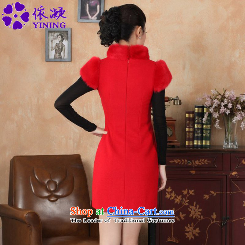 In accordance with the Chinese National wind improvement gel female dresses collar stitching short, Sau San Tong replacing old winter qipao /Y0030# 2XL, red in accordance with the fuser has been pressed shopping on the Internet