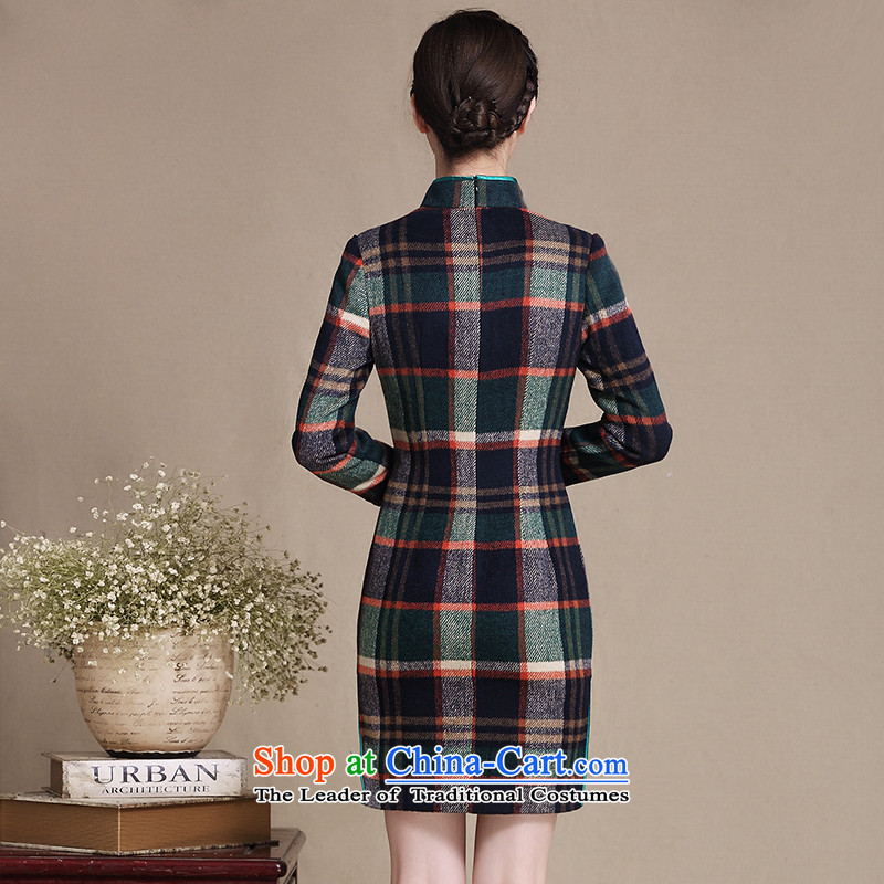 Ink 歆 manga new long-sleeved gross qipao? Fall/Winter Collections retro style patterned new skirt qipao Sau San, improved cheongsam dress Y3221 Grid Color Ink (MOXIN 歆 XL,....) shopping on the Internet