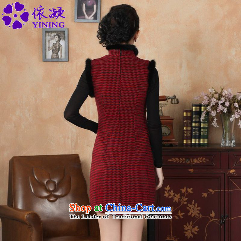 In accordance with the fuser retro ethnic Chinese improved women's dresses need collar Plaid Short Cut of Sau San Tong replacing old qipao winter /Y0031# S, in accordance with the fuser has been pressed red shopping on the Internet