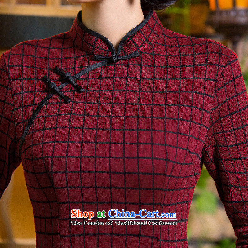 The Find grid 2015 歆 Fall/Winter Collections qipao improved gross? In long knitting of qipao skirt New Sau San Ms. retro cheongsam dress QD298 deep red ink 歆 (MOXIN, L) , , , shopping on the Internet