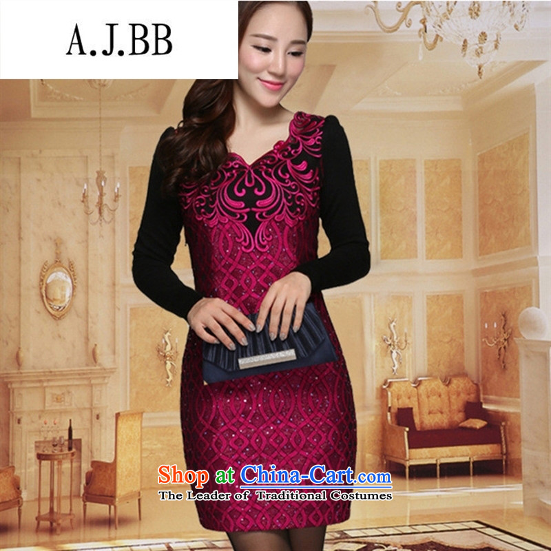 Memnarch 琊 Connie Shop 2015 Autumn new large temperament, female graphics thin Foutune of long-sleeved lace dresses in red XL,A.J.BB,,, shopping on the Internet