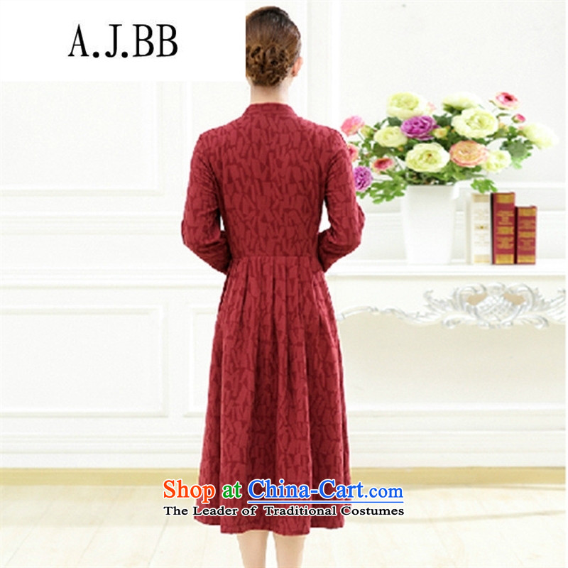 Memnarch 琊 Connie Shop 2015 new products in the autumn of older mother loaded collar retro pattern in the folds of the Sau San large wind cotton linen dresses red XXXL,A.J.BB,,, shopping on the Internet