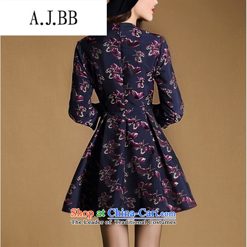 Memnarch 琊 Connie Shop 2015 Autumn New) lady temperament butterfly stamp 7 Cuff Foutune of A thin graphics skirt dresses picture color L,A.J.BB,,, shopping on the Internet