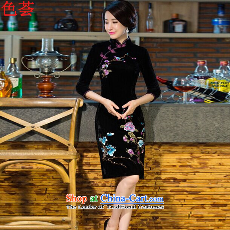 Aloe vera 2015 autumn and winter color new and old age are larger women's mother Kim cheongsam dress with scouring pads in long-sleeved improved retro wedding dresses purple color L, aloe vera (sehui) , , , shopping on the Internet