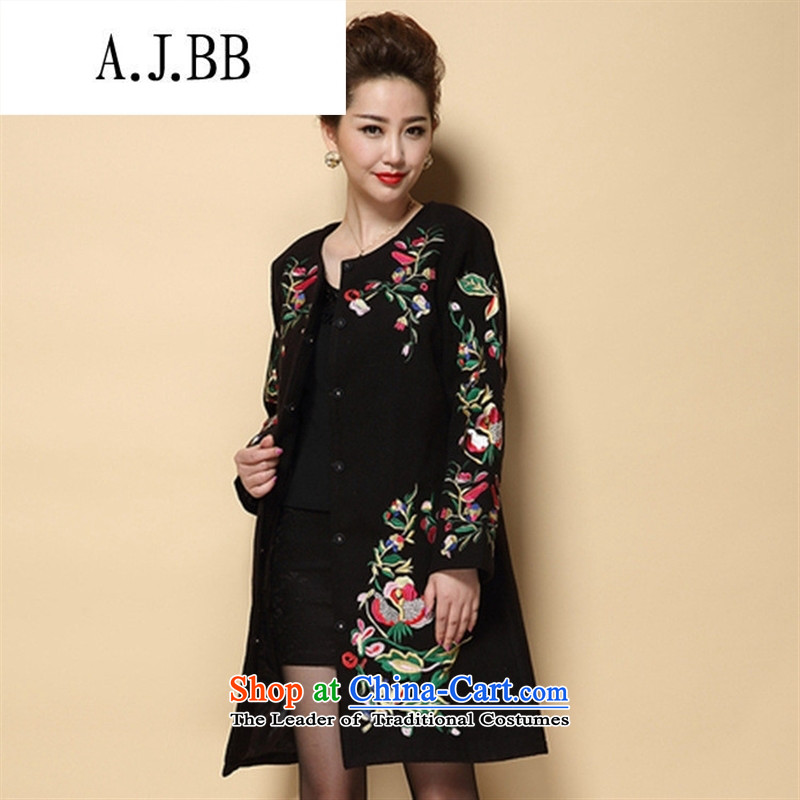 Memnarch 琊 Connie Shop 2015 winter new middle-aged mother with ethnic heavy industry embroidery large embroidered a wool coat jacket black L,A.J.BB,,, shopping on the Internet