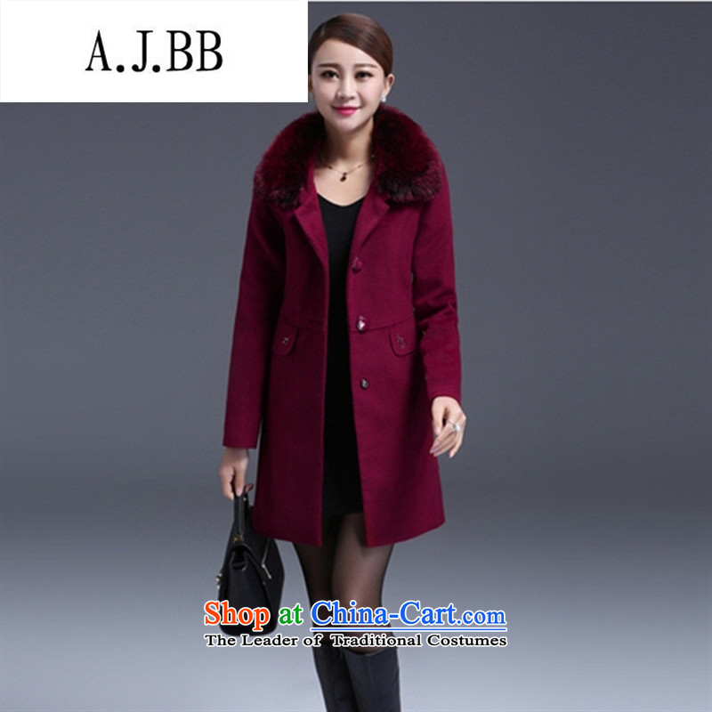 Memnarch 琊 Connie Shop 2015 autumn and winter in the new mother with gross for the elderly in the long wool? Jacket Sau San wine red?XXL