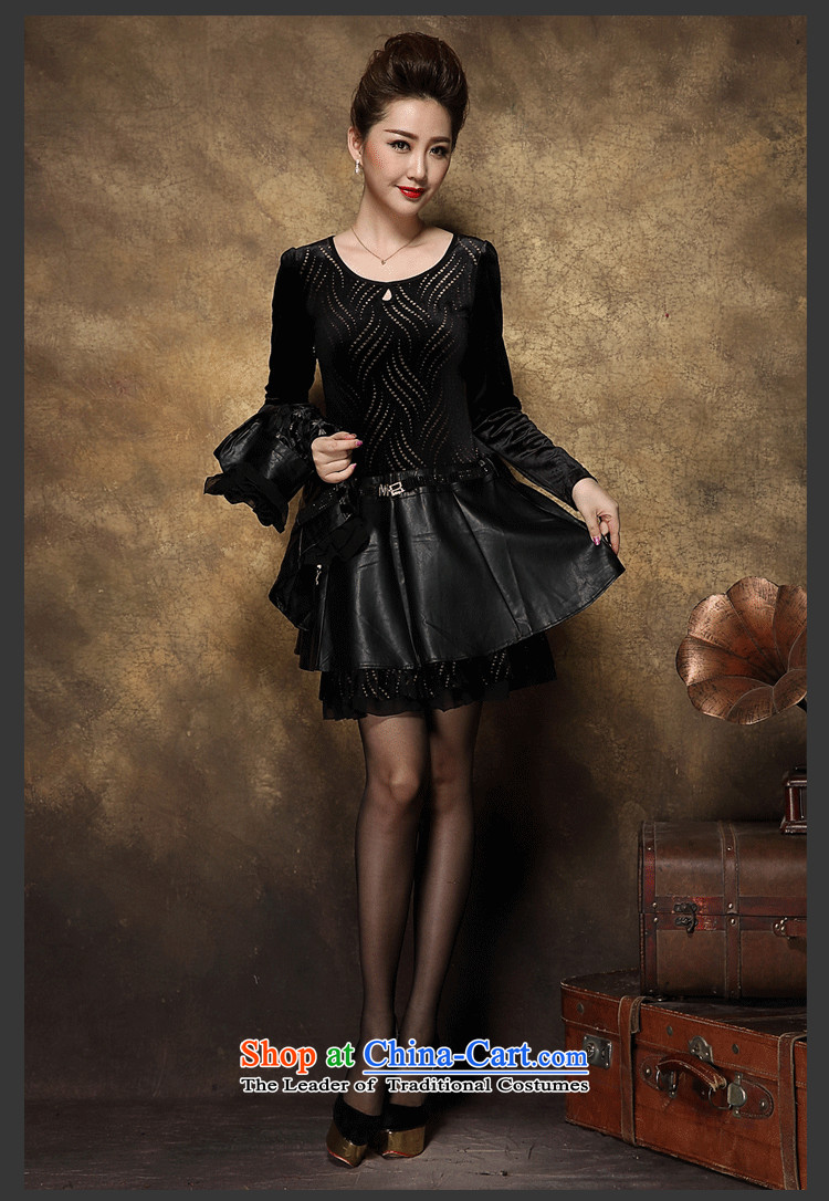 Memnarch 琊 Connie Shop 2015 autumn and winter new large long-sleeved blouses and PU skirt vest skirt kit two kits dresses black XXL picture, prices, brand platters! The elections are supplied in the national character of distribution, so action, buy now enjoy more preferential! As soon as possible.