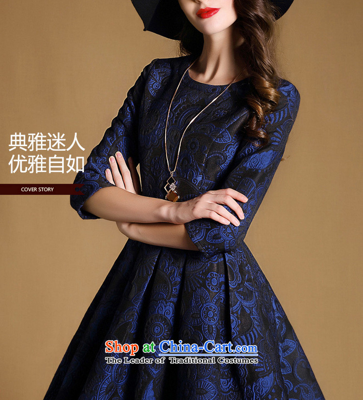 Memnarch 琊 Connie Shop 2015 Autumn New) lady jacquard round-neck collar stereo Sau San A skirt dresses blue L picture, prices, brand platters! The elections are supplied in the national character of distribution, so action, buy now enjoy more preferential! As soon as possible.