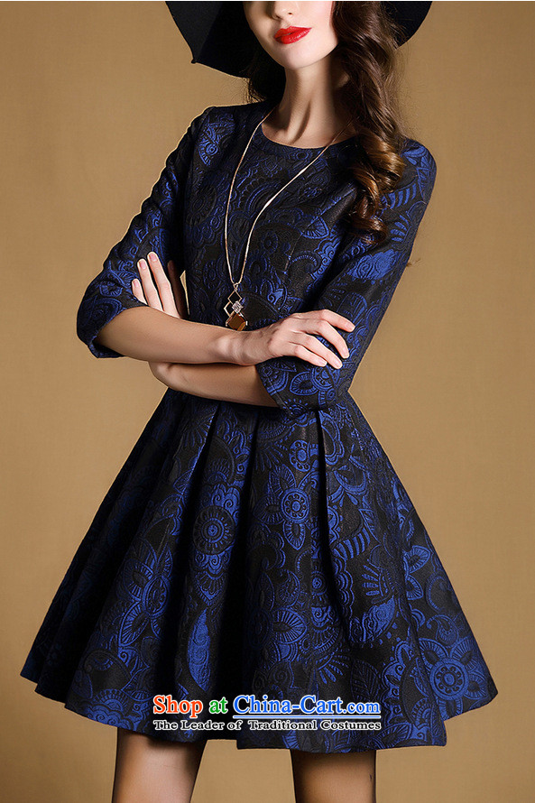 Memnarch 琊 Connie Shop 2015 Autumn New) lady jacquard round-neck collar stereo Sau San A skirt dresses blue L picture, prices, brand platters! The elections are supplied in the national character of distribution, so action, buy now enjoy more preferential! As soon as possible.