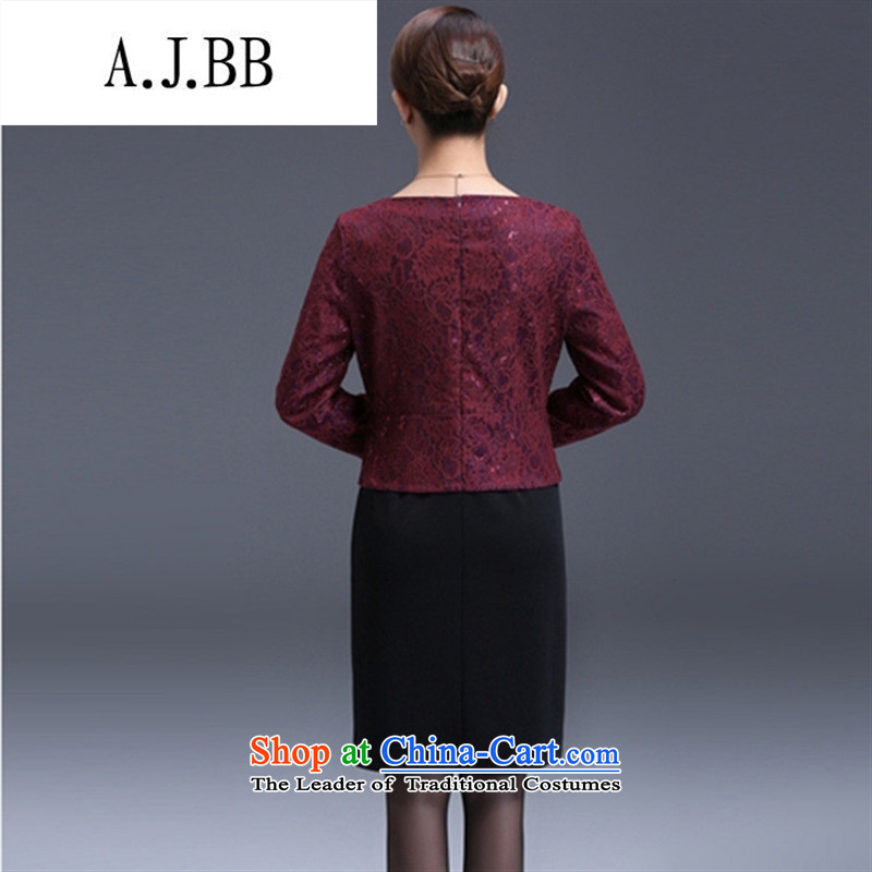 Memnarch 琊 Connie Shop 2015 autumn and winter in the new mother with long-sleeved wedding older leave two lace apron skirt aubergine XXL,A.J.BB,,, shopping on the Internet